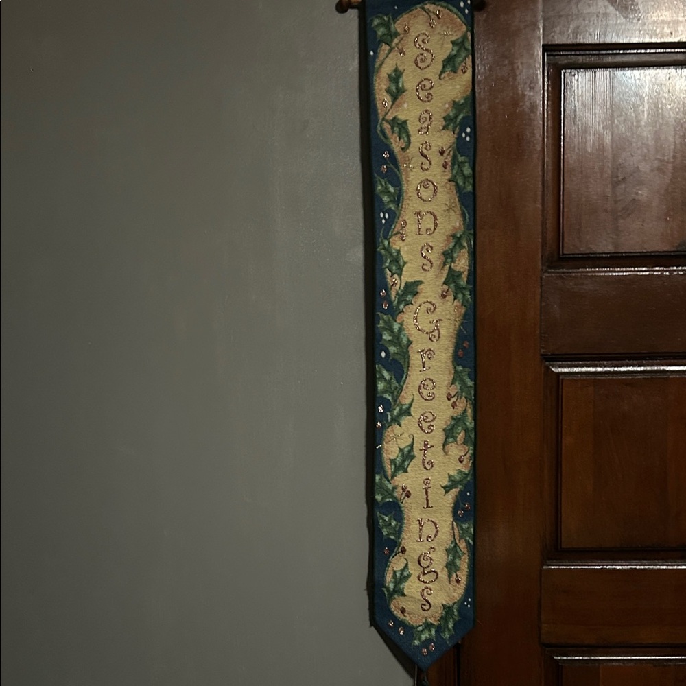 Festive Season's Greetings Tapestry - Green and Blue
